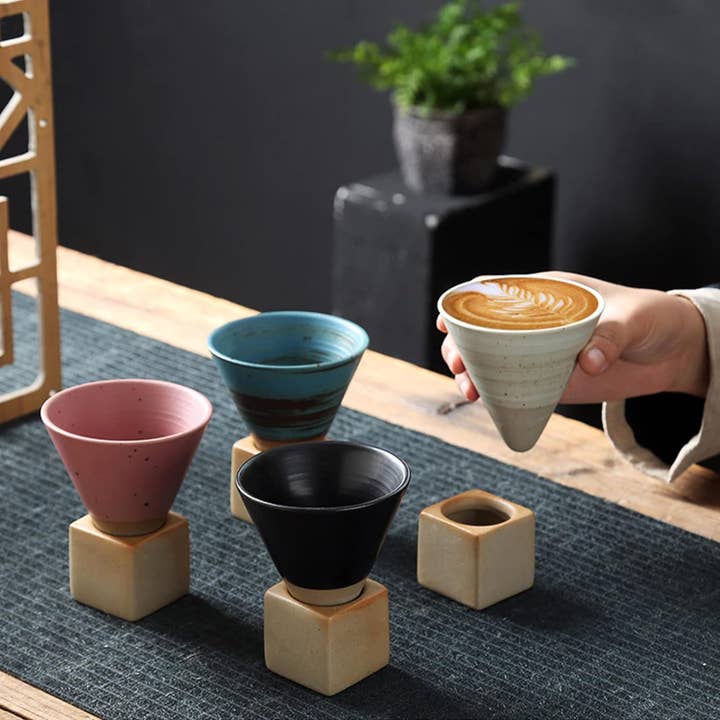 Pottery Espresso Cup, Creative Ceramic Tea Cup With Base, Vi and other Purchase Wholesale cup and saucer. Free Returns & Net 60 Terms on Faire trending on Faire.
