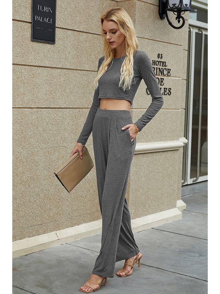 Supreme Fashion - Wholesale Top & Pant Set (NOT Loungewear) - Women's - Two Pieces Crew Neck Solid Pockets Fit Set2