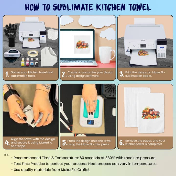 MakerFlo - Wholesale Tea Towel - Makerflo Kitchen Towel, Ideal for DIY Crafts - Sublimation