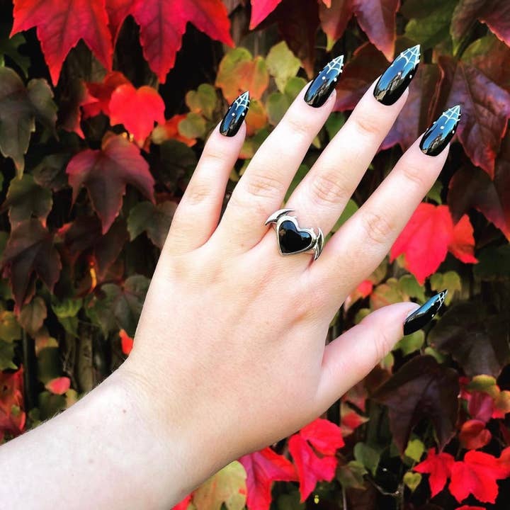 Mysticum Luna - Wholesale Cocktail/Statement Ring - Nocturnal Succubus Ring | Bat Wings Black Gem Gothic