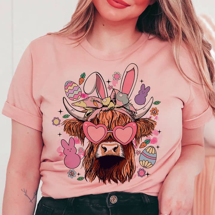 Easter Highland Cow - Boho Sweatshirt - Super Soft for wholesale by House Of Rodan