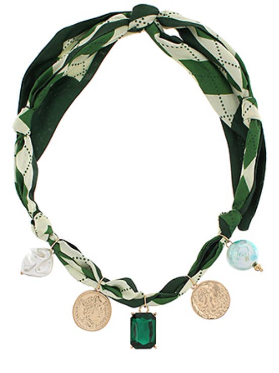 Green Multi Scarf Necklace for wholesale by Grace Ann Designs