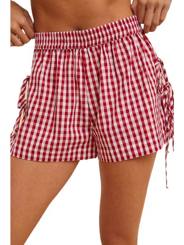 RED IVORY Gingham Check Side Bow Detail Shorts for wholesale on Faire