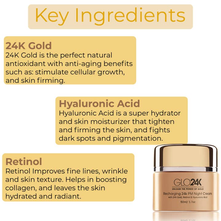 GLO24K - Wholesale Night Cream - Recharging 24k PM Night Cream with 24k Gold & Retinol