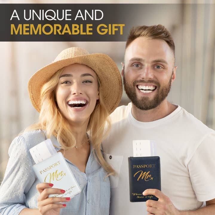 DELUXY - Venta al por mayor Etiqueta de equipaje - Etiquetas para equipaje Mr. & Mrs. + Soporte para pasaporte | Regalos únicos de boda y luna de miel para parejas3