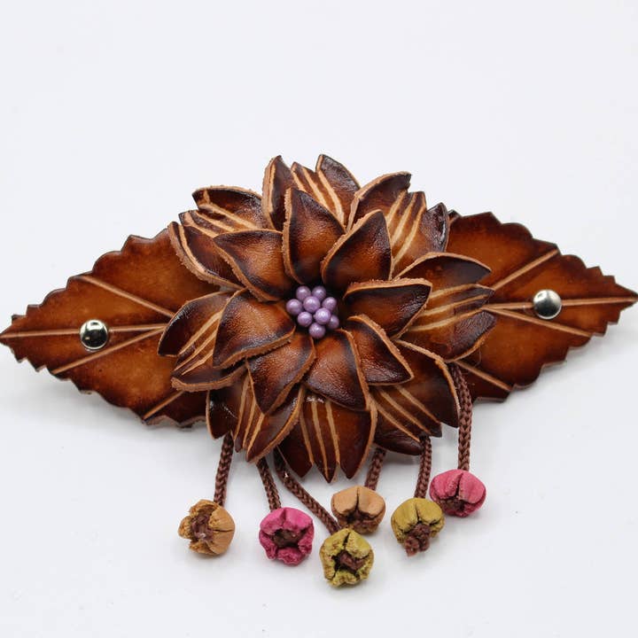 Handmade leather Barrette - G274 for wholesale by Sunflower Handmade leather inc