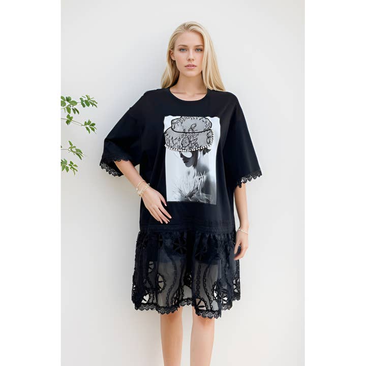 Graphic Print Lace Tunic Dress for wholesale by XHHH Inc