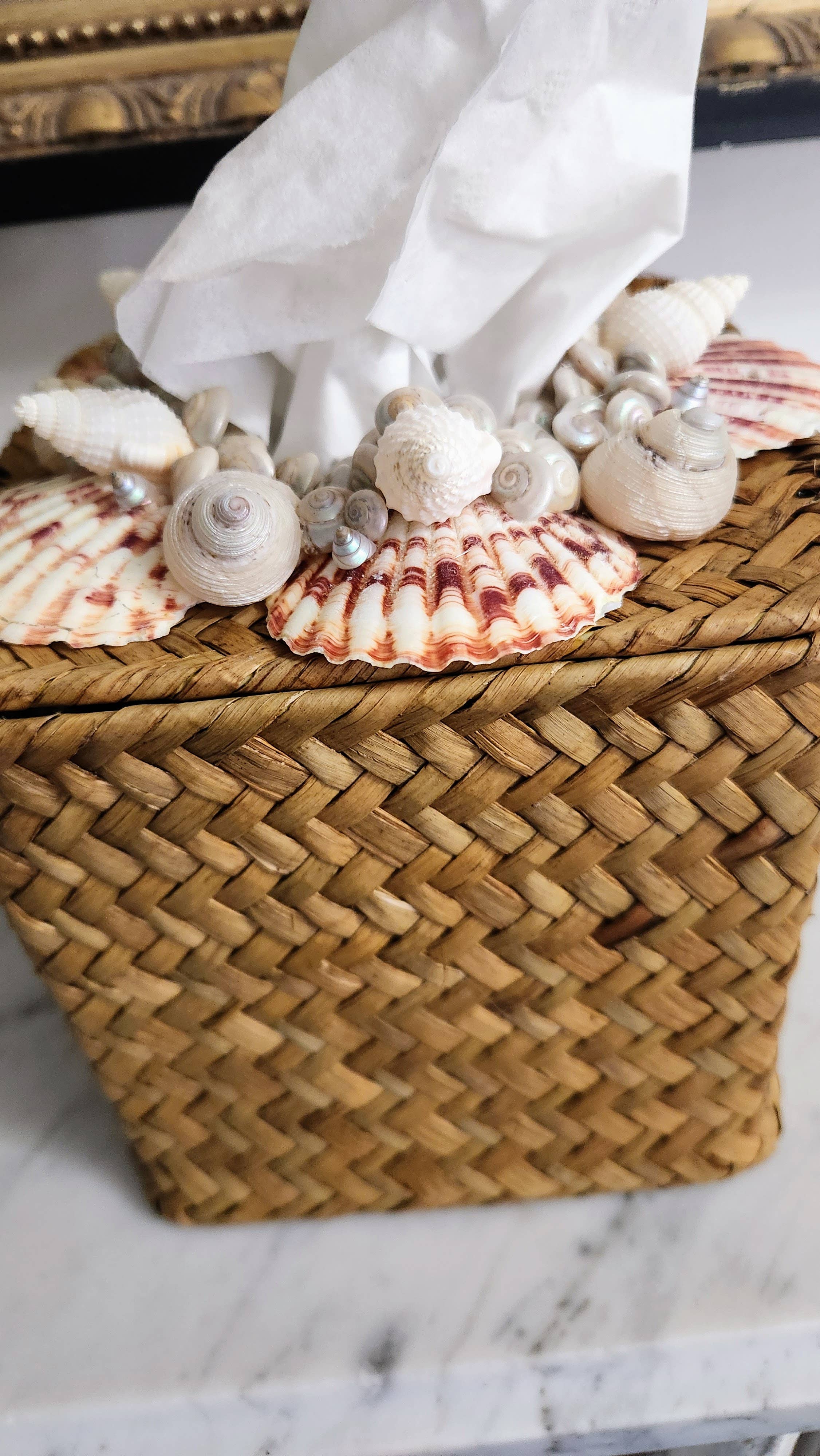 White Tulip Boutique - Wholesale Tissue Box - Handmade Sea Shell Rattan Tissue Rectangle Square2