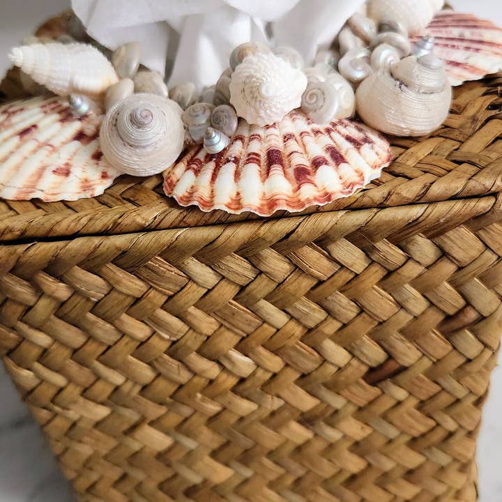 White Tulip Boutique - Wholesale Tissue Box - Handmade Sea Shell Rattan Tissue Rectangle Square2