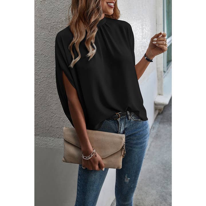 Supreme Fashion - Wholesale Blouse - Women's - Solid Cape Short Sleeve Loose Top