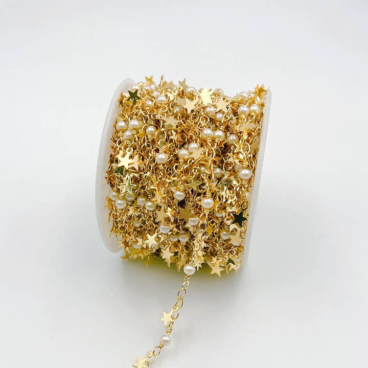 Beads Creation - Wholesale Beaded/Pearl Necklace - Star Shell Pearl Beaded Chain by Foot, CH1945