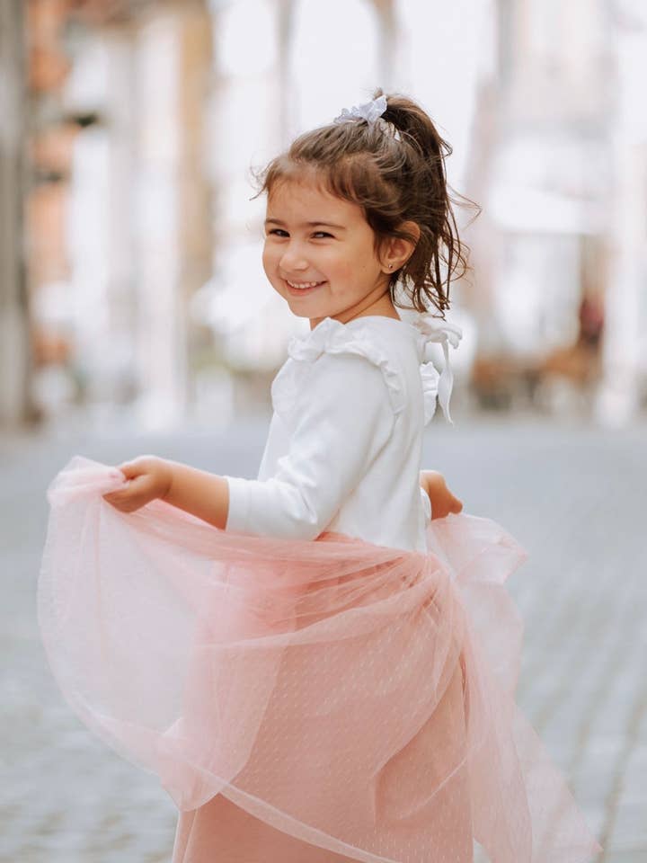 Vestido de tule para menina com laço de cetim por atacado de Petiteaude