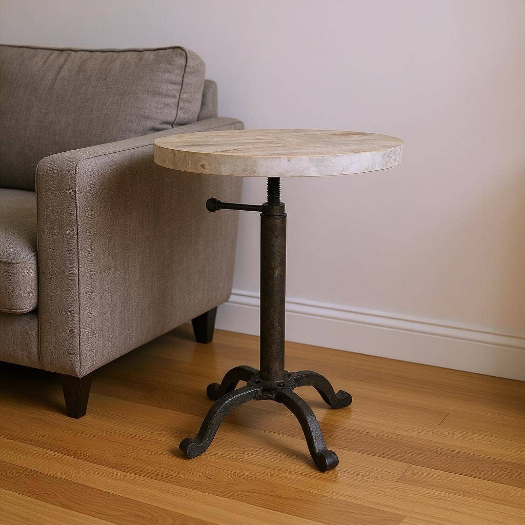 HomeRoots - Wholesale Side Table - 22" Natural and Black Solid Wood and Metal Height Adjustable Round Pedestal End Table1