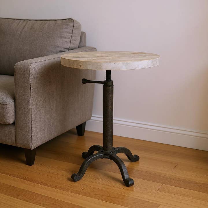 HomeRoots - Wholesale Side Table - 22" Natural and Black Solid Wood and Metal Height Adjustable Round Pedestal End Table1