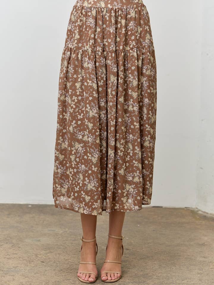 FLORAL PRINT MIDI SKIRT for wholesale by Polagram by Wellmade USA
