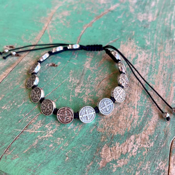 Love and Honor Jesus LLC - Wholesale Charm/dangle bracelet - St Benedict Adjustable Black Cord Bracelet2
