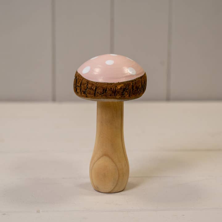Satchville - Wholesale Decorative Figurine - Pink Wooden Mushroom Decoration