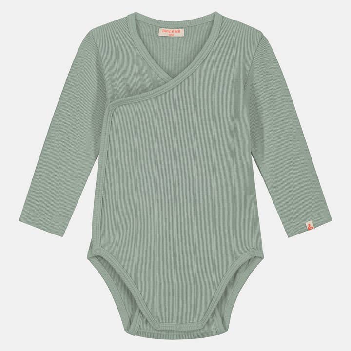 Long Sleeve Wrap Bodysuit | Sage for wholesale by Romp & Roll