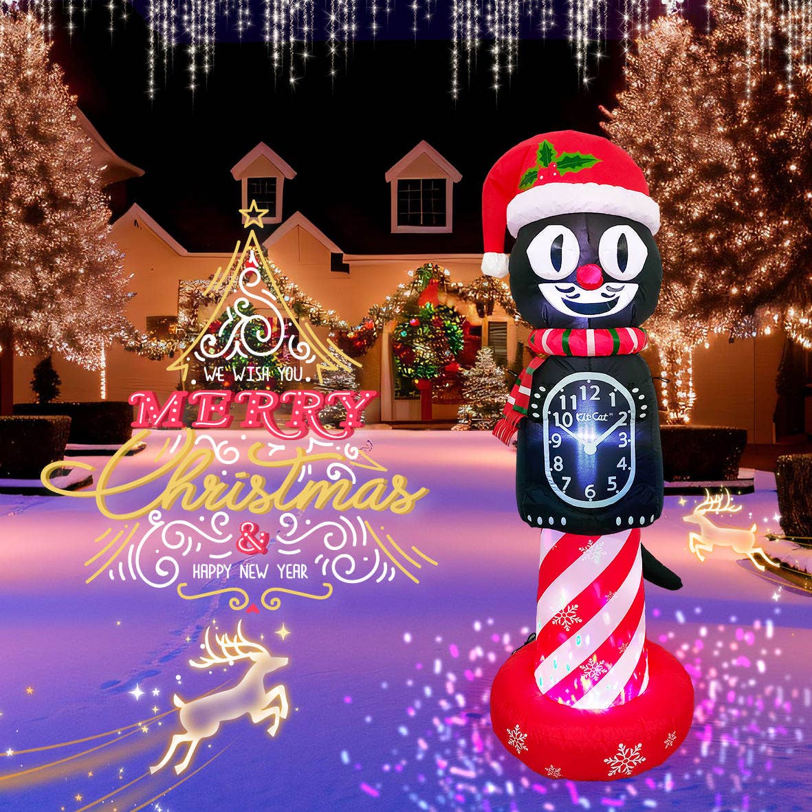 Kit-Cat Klock - Wholesale Inflatables - 6' Animated Lightup Kit-Cat Christmas Blowup2