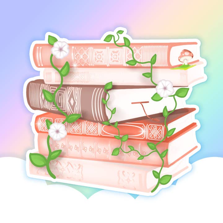 Boho Book Stack Waterproof Vinyl Sticker | Light Academia stickers | Bookish stickers | Gifts for Book Lovers for wholesale by Prismatic Paper Co.