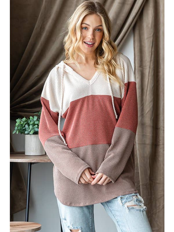 HEIMISH - Wholesale Hoodie - Women's - ET7476-12 SOLID URBAN RIBBED DRAWSTRING HOODIE TOP7