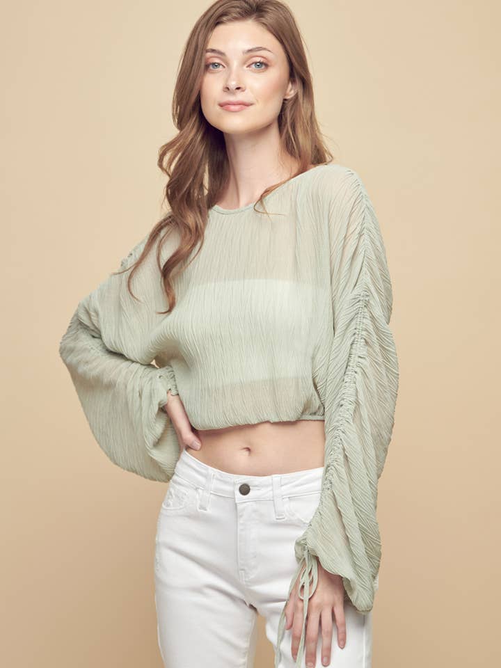 Petal Dew - Venta al por mayor Blusa - Mujer - CROP TOP TRANSPARENTE ARRUGADO - P00032