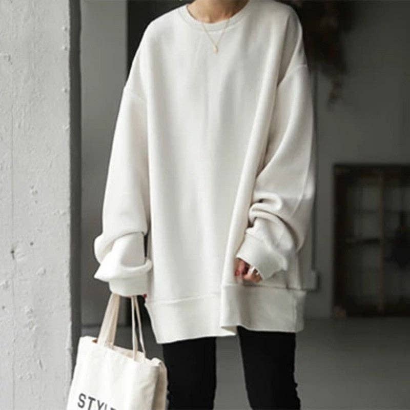UZ Wholesale Store - Wholesale Sweatshirt - Women's - Loose Fit Round Neck Solid Color Sweater8