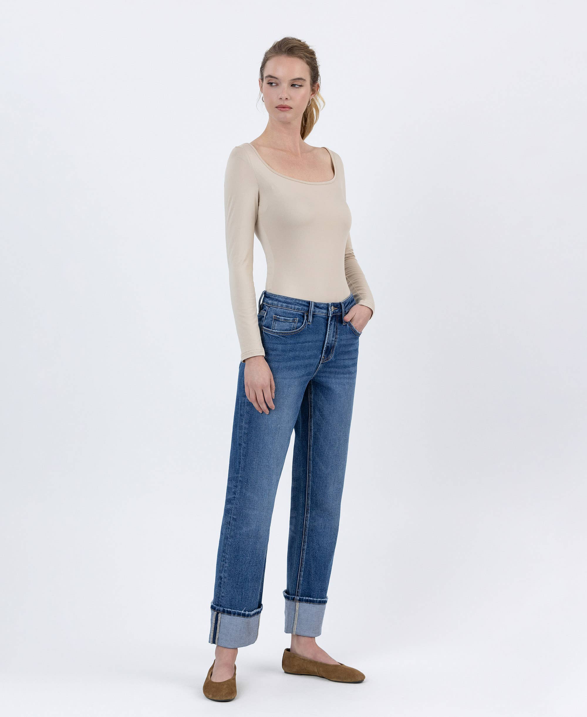 BENEFACTOR HIGH RISE CUFFED ANKLE STRAIGHT JEANS LV1608 for wholesale on Faire4