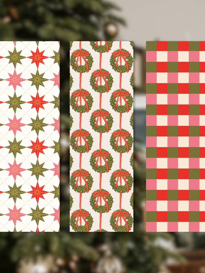 Christmas Bookmarks | Gingham Checker, Wreath, Vintage Star for wholesale by Little Turkey Shoppe