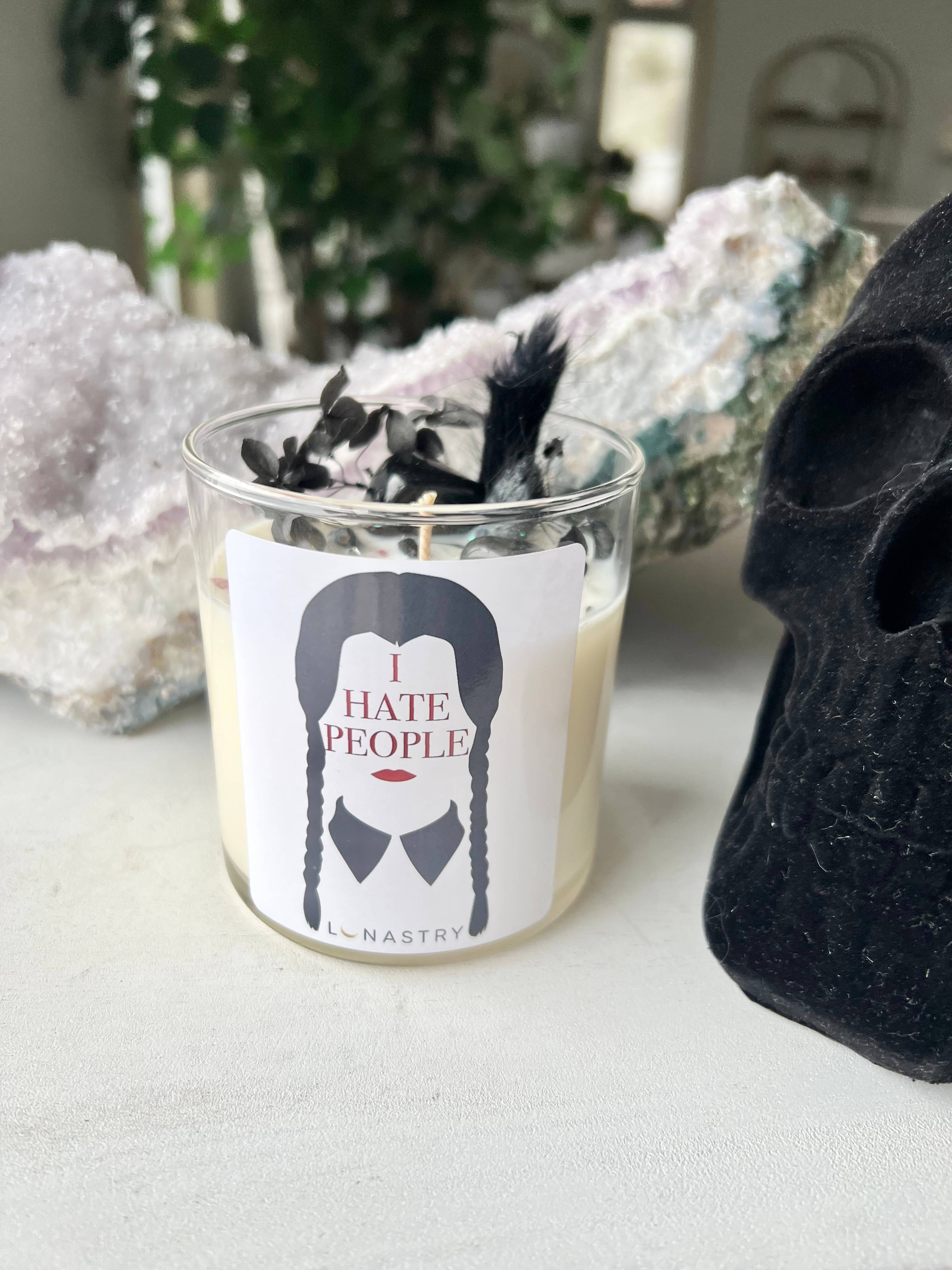 Lunastry - Wholesale Jar/Filled Candle - Wednesday Addams I hate people candle1