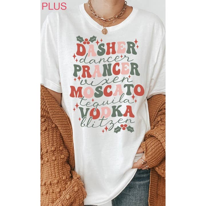 Kissed Apparel - Wholesale Screen Printed T-Shirt - Women's - Dasher Prancer Moscato Tequila Vodka PLUS SIZE Tee2