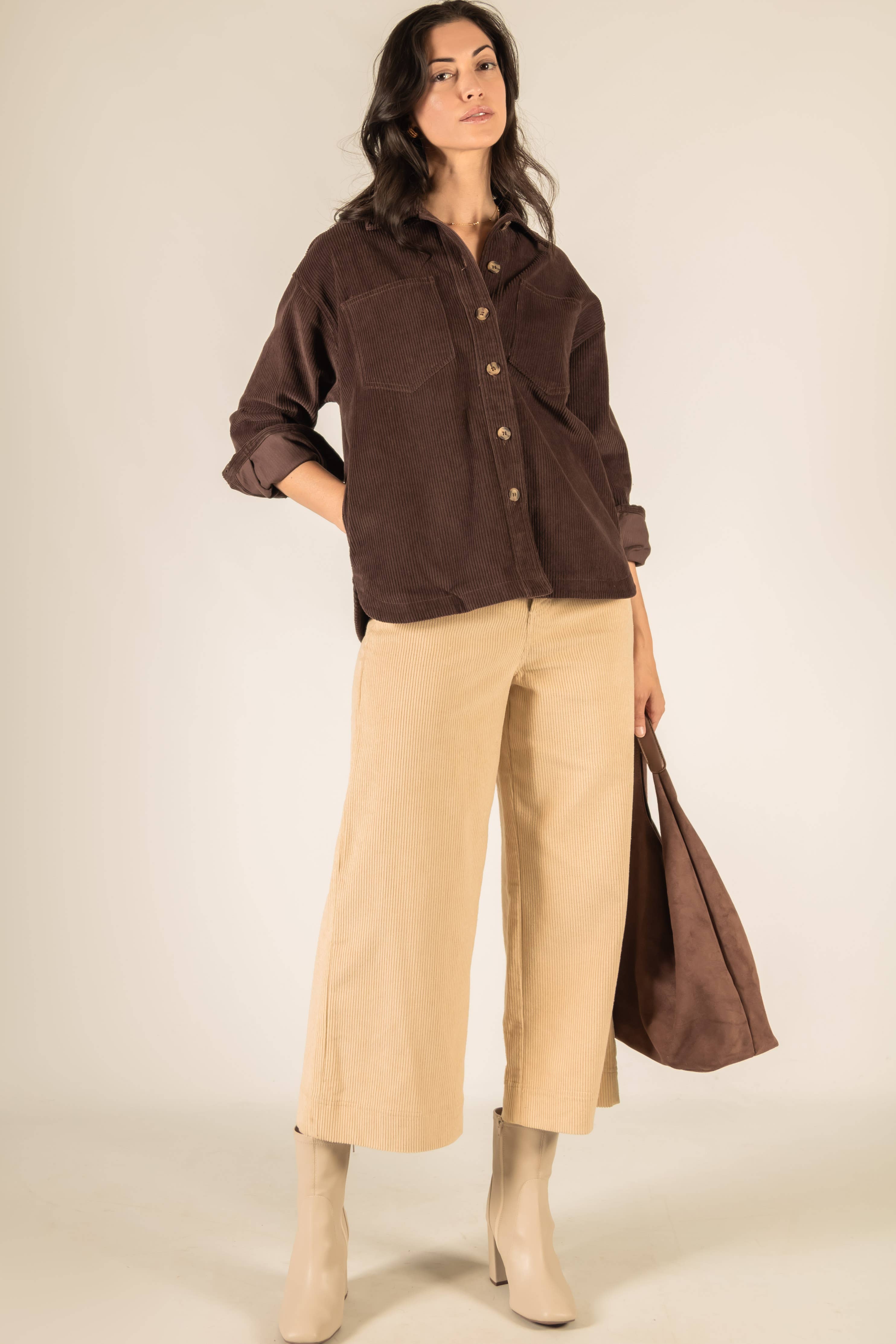 Before You Collection - Vente Chemise à col boutonné – femme - Chemise boutonnée en velours côtelé3