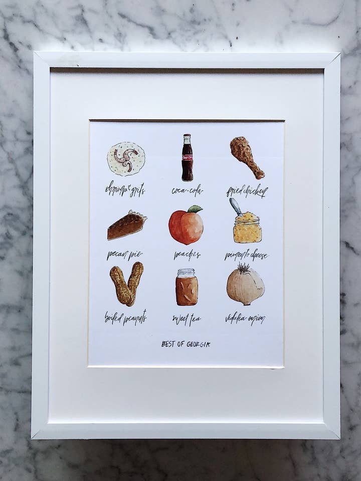 Best of Georgia Foods and Drinks Art Print for wholesale by Navy Leaf Co.