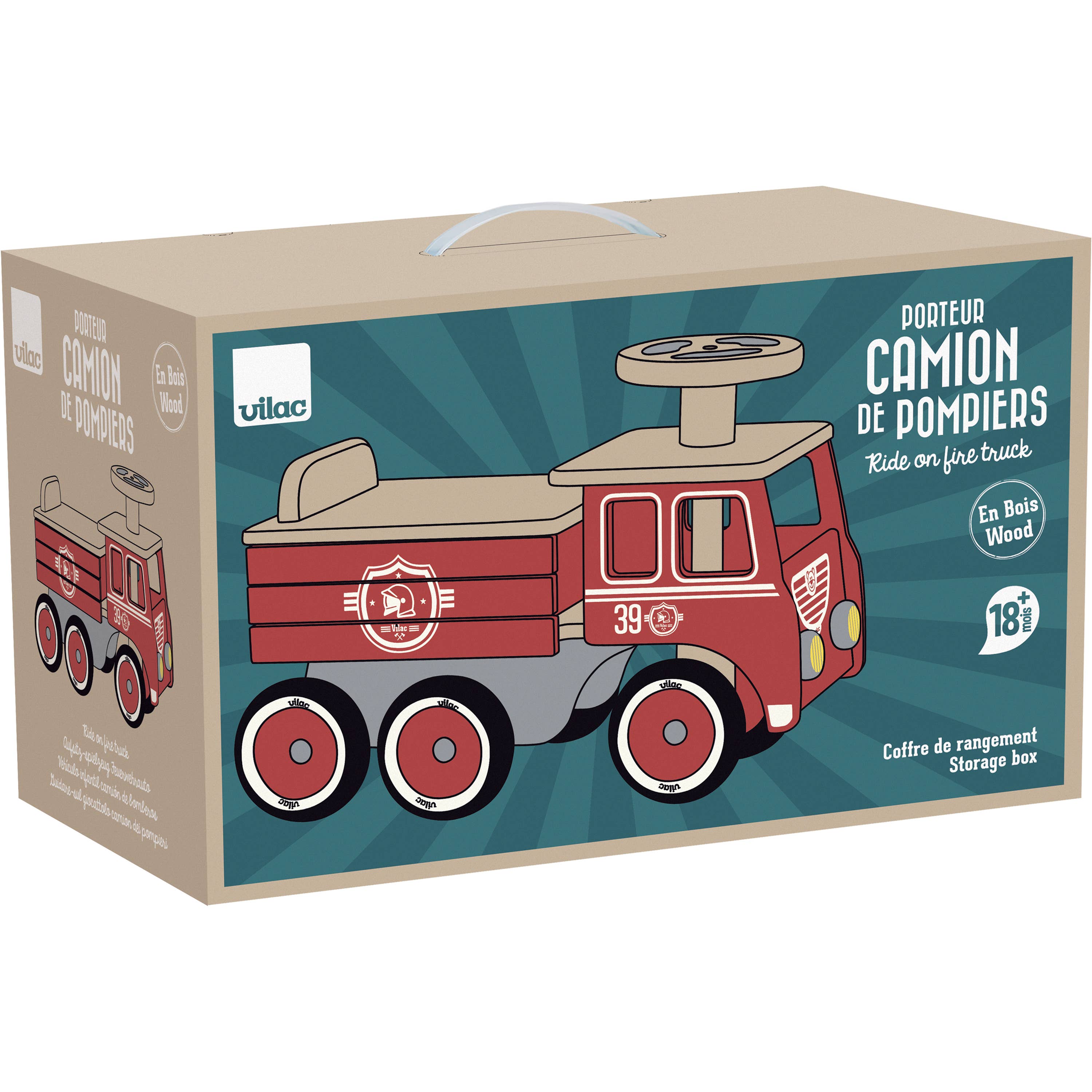 Hippychick - Wholesale Wood Toy - Kids - Vilac Wooden Fire Engine Ride-On – Pretend Play Vehicle4