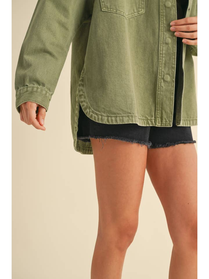 MIOU MUSE - Wholesale Jacket - Women's - J5364 WASHED SNAP BUTTON DENIM SHACKET
