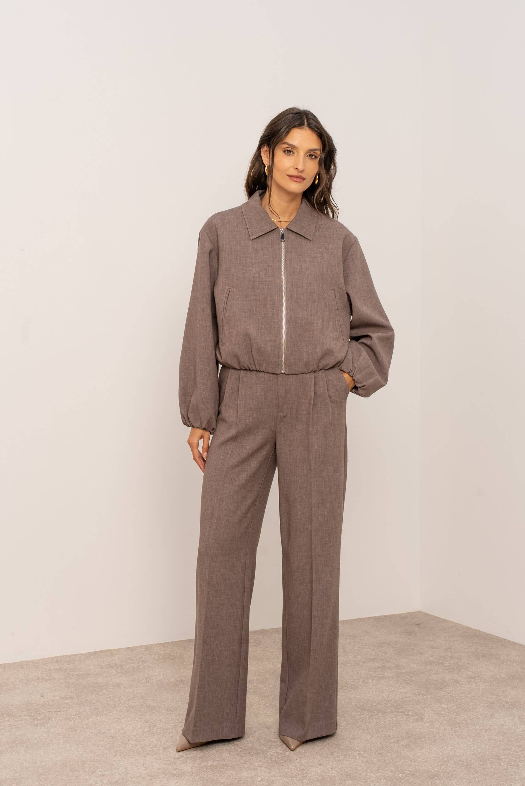 Attentif Paris - Wholesale Bomber Jacket - Women's - [Aura] Short zip-up bomber jacket with shirt collar12