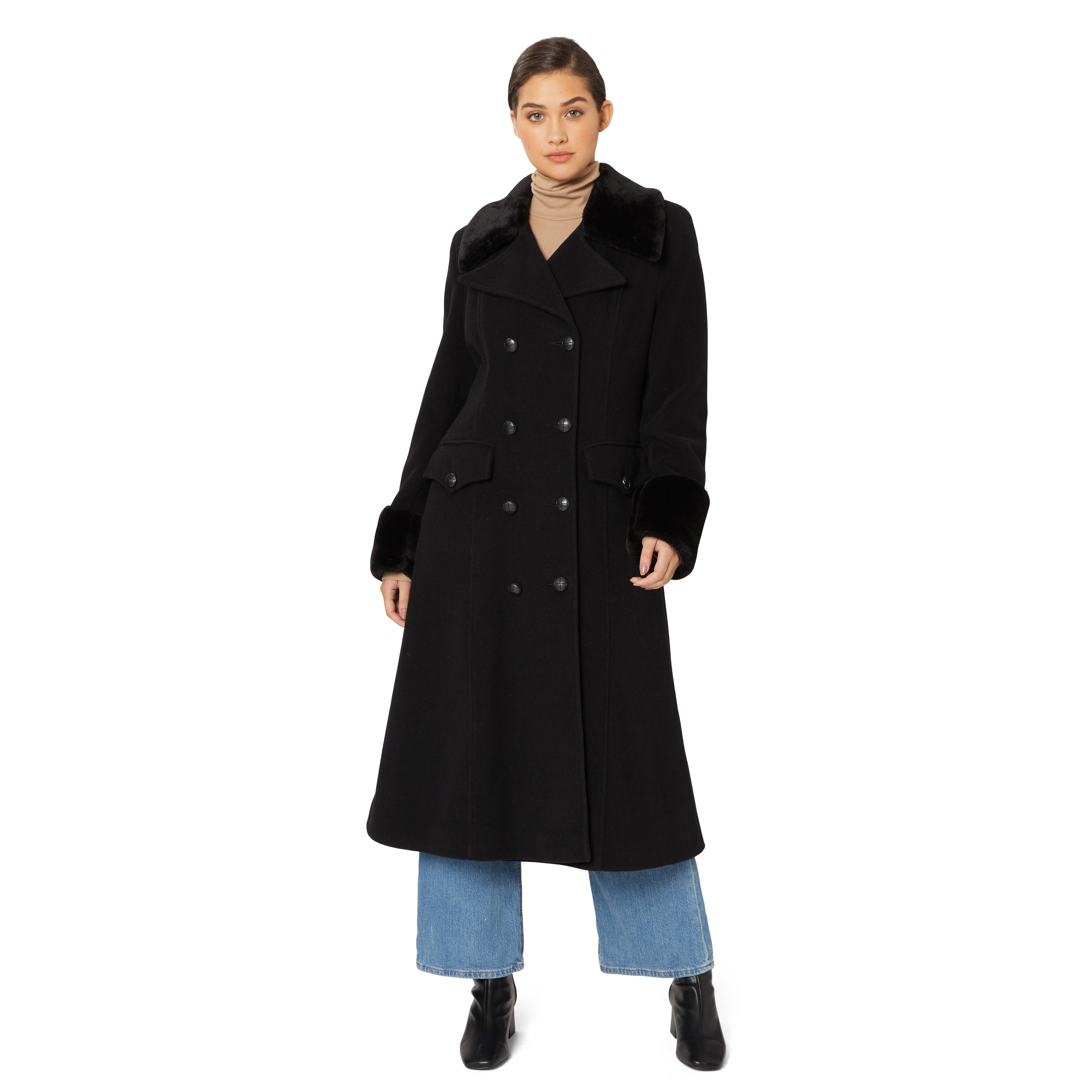 Anastasia - Wholesale Coat - Women's - Womens Double Breasted Military Fur Trimmed Winter Coat8