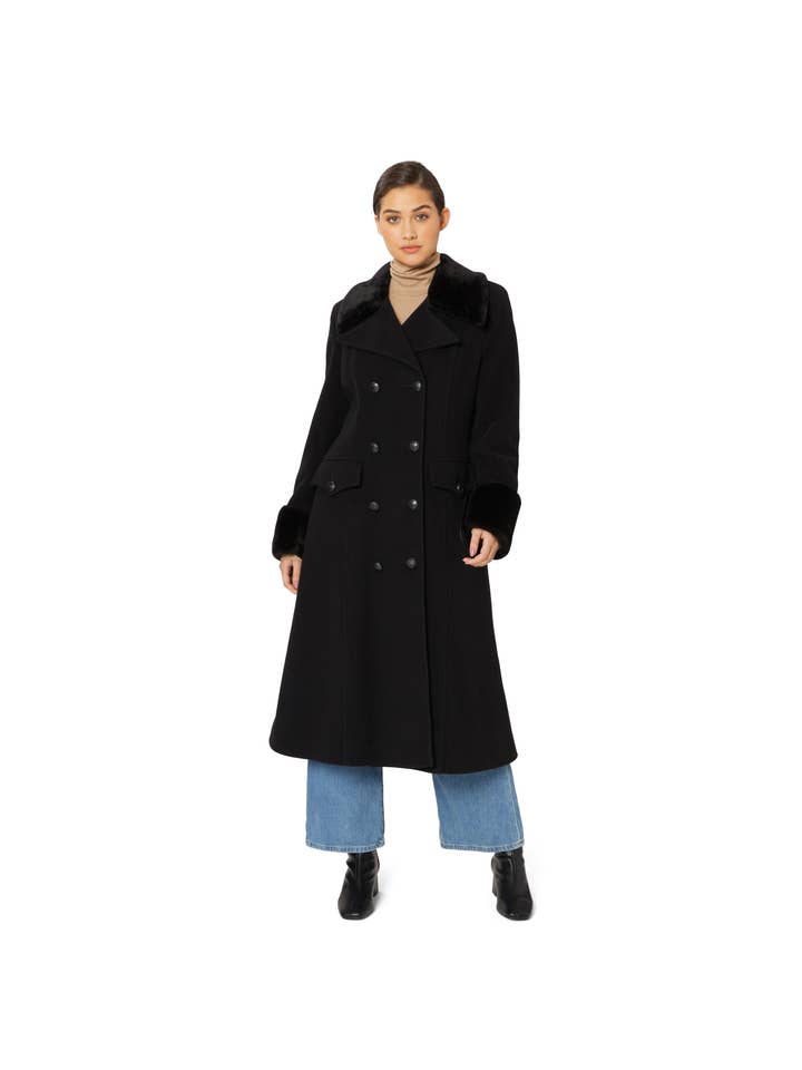 Anastasia – Casaco - Mulher por atacado – Casaco de inverno feminino com acabamento de pele militar trespassado8