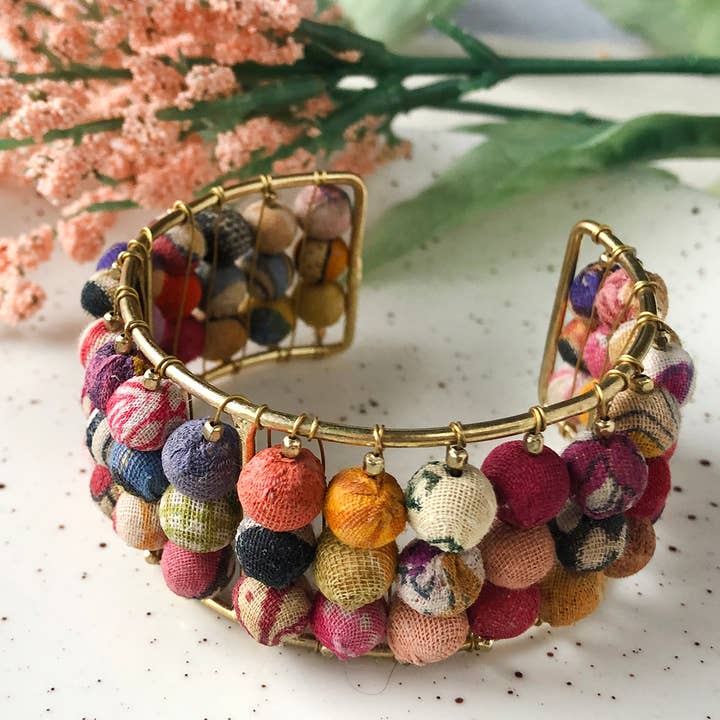 WorldFinds - Wholesale Cuff Bracelet - Triple Stacked Kantha Cuff