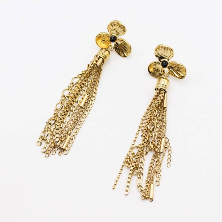 Steel earring - flower and chain tassels for wholesale by Reference Mode