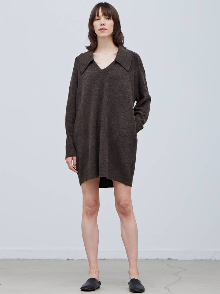 60603 - NECK COLLAR DETAIL SWEATER MINI DRESS for wholesale by Grade & Gather