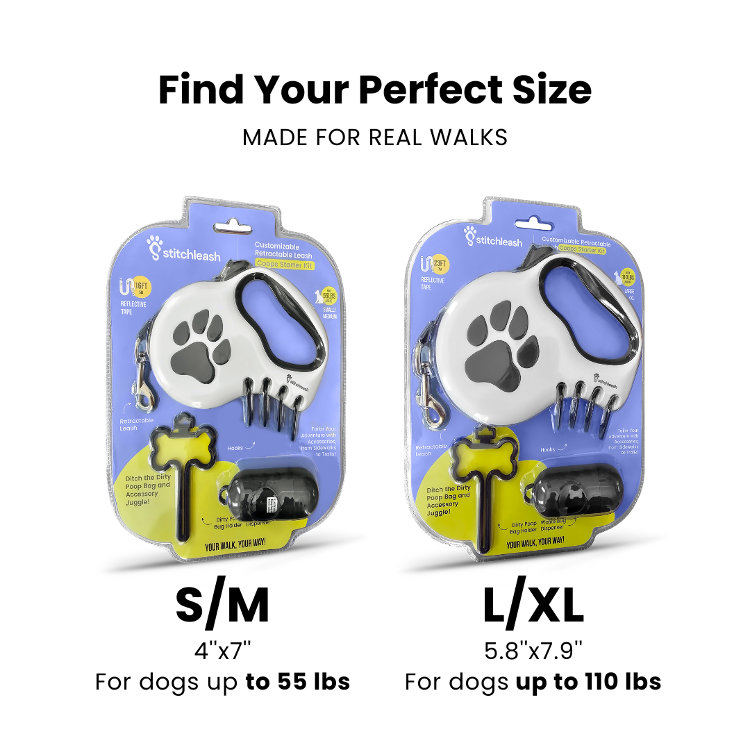 StitchLeash - Wholesale Pet Leash - Dog - StitchLeash® Coops Retractable Dog Leash with Clip & Go™ System – Black/White | 16–23 ft | 6 per case7