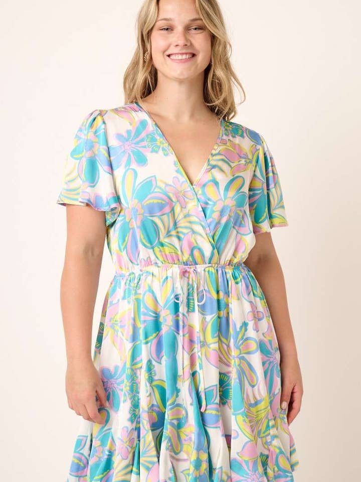 MINIKLEID AUS PLÜSCHSTOFF MIT GOLD-DETAIL UND BLUMENDRUCK für den Großhandel von mittoshop