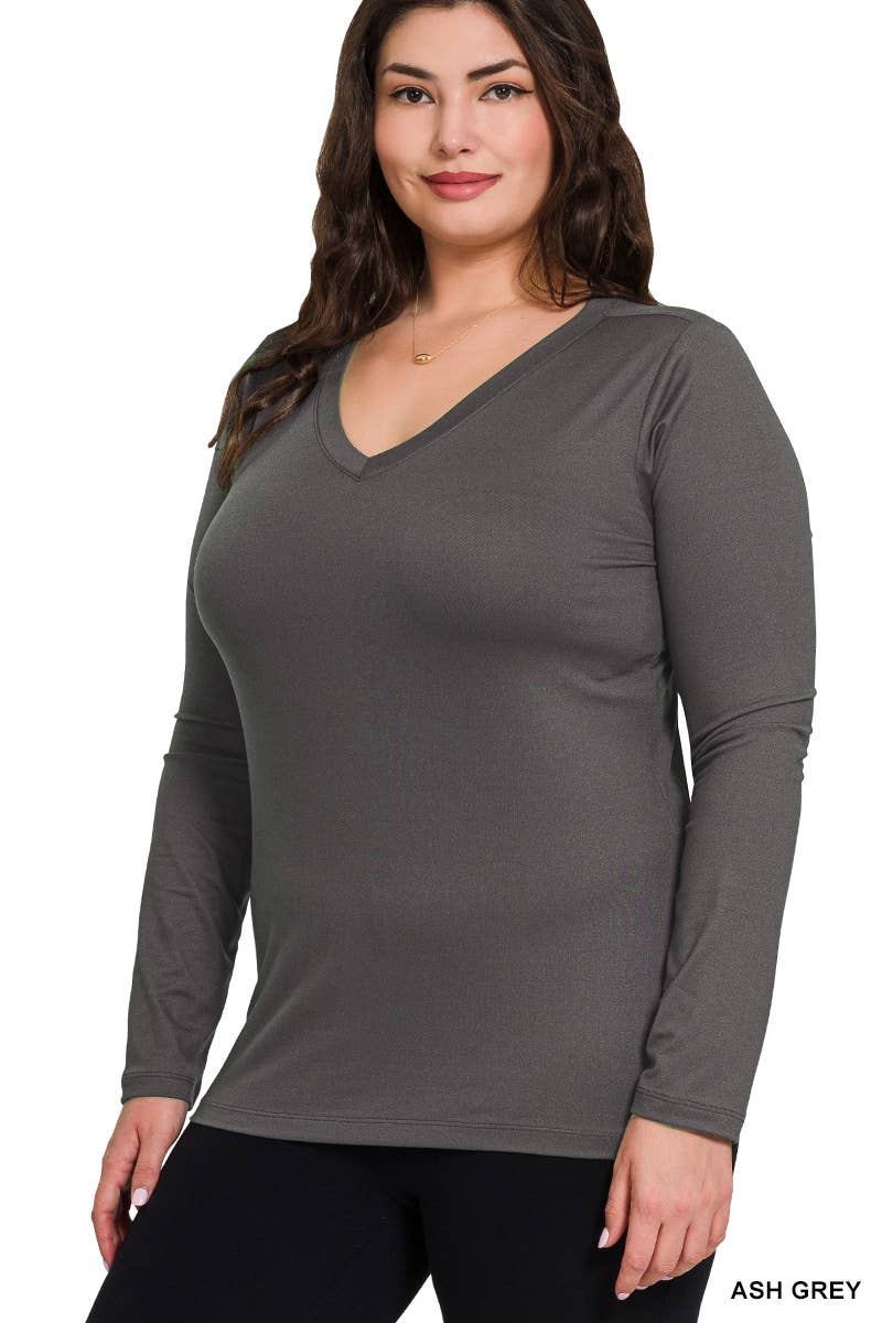 Vanilla Monkey - Wholesale Tunic - Women's - Plus Size Brushed Microfiber Long Sleeve V-neck Tee0