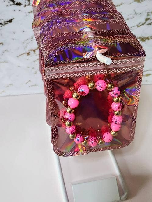 Groothandel Hot Pink Hoge Kwaliteit Glaskralen Armbanden, 6 stuks voor wholesale door Paradise Island Gold and Silver