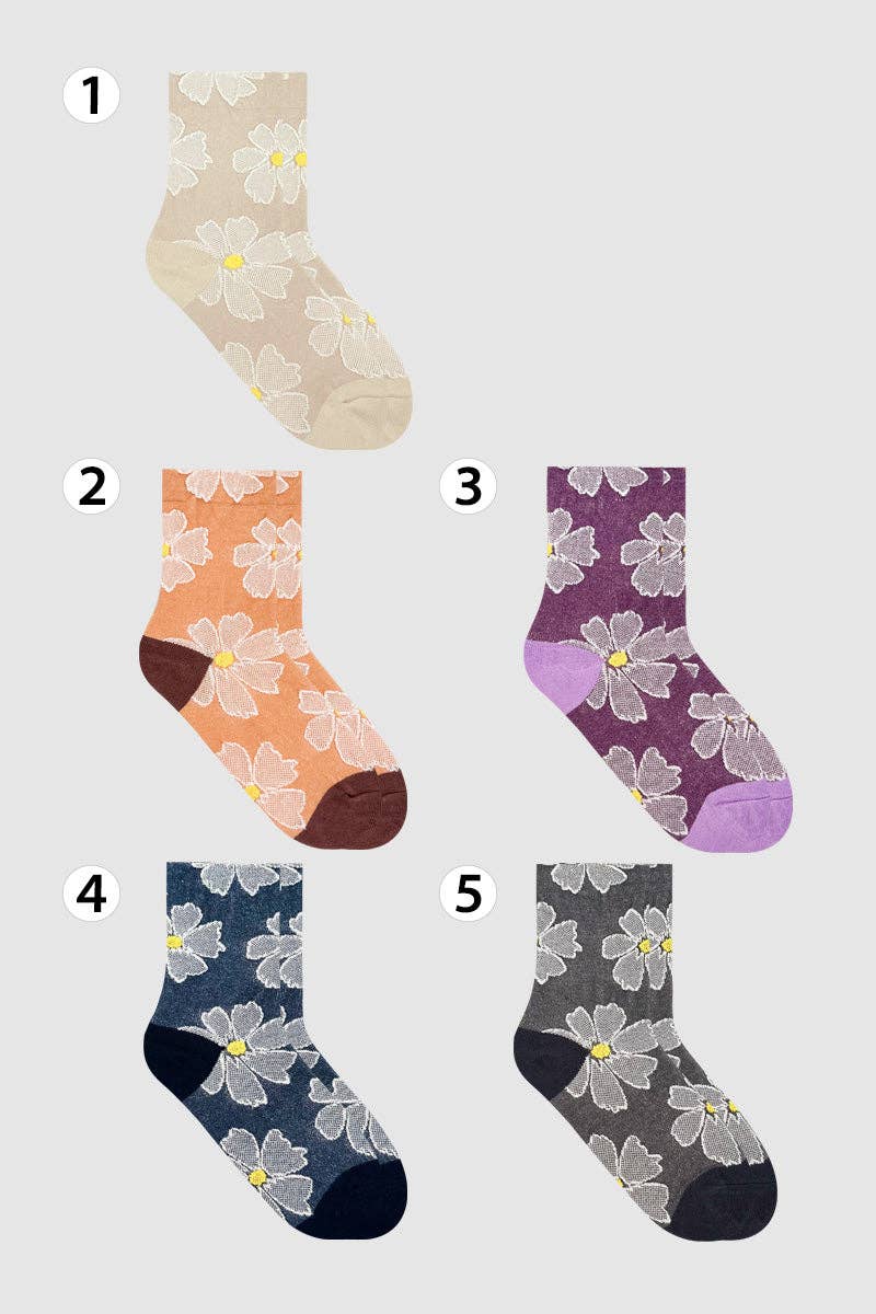 7DAYSSOCKS - Wholesale Sokken - Dames - Dames Crew Sokken met Madeliefjes Borduursel6