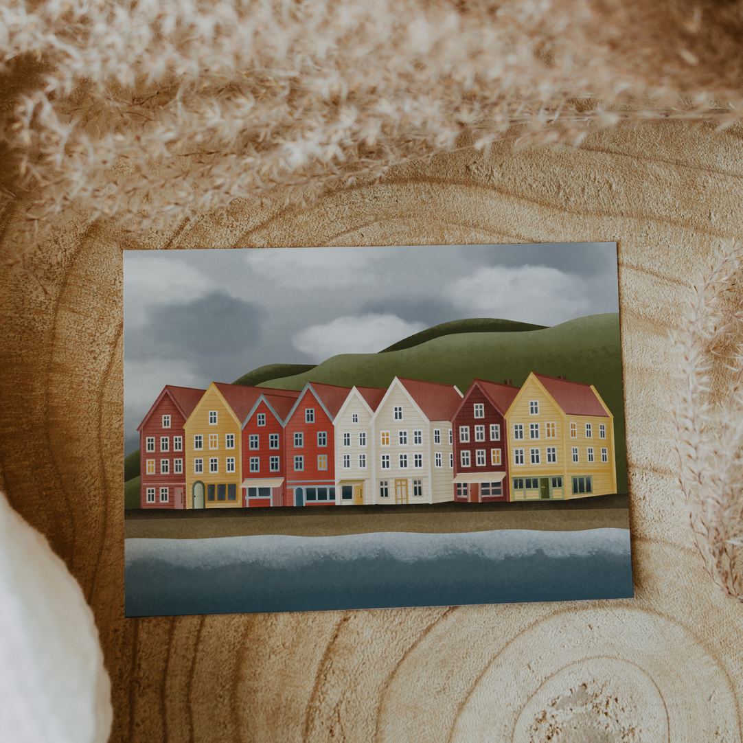 Tilda&Theo - Wholesale Birthday Card - Postcard Norway Houses in Bergen Map Travel Fjords4