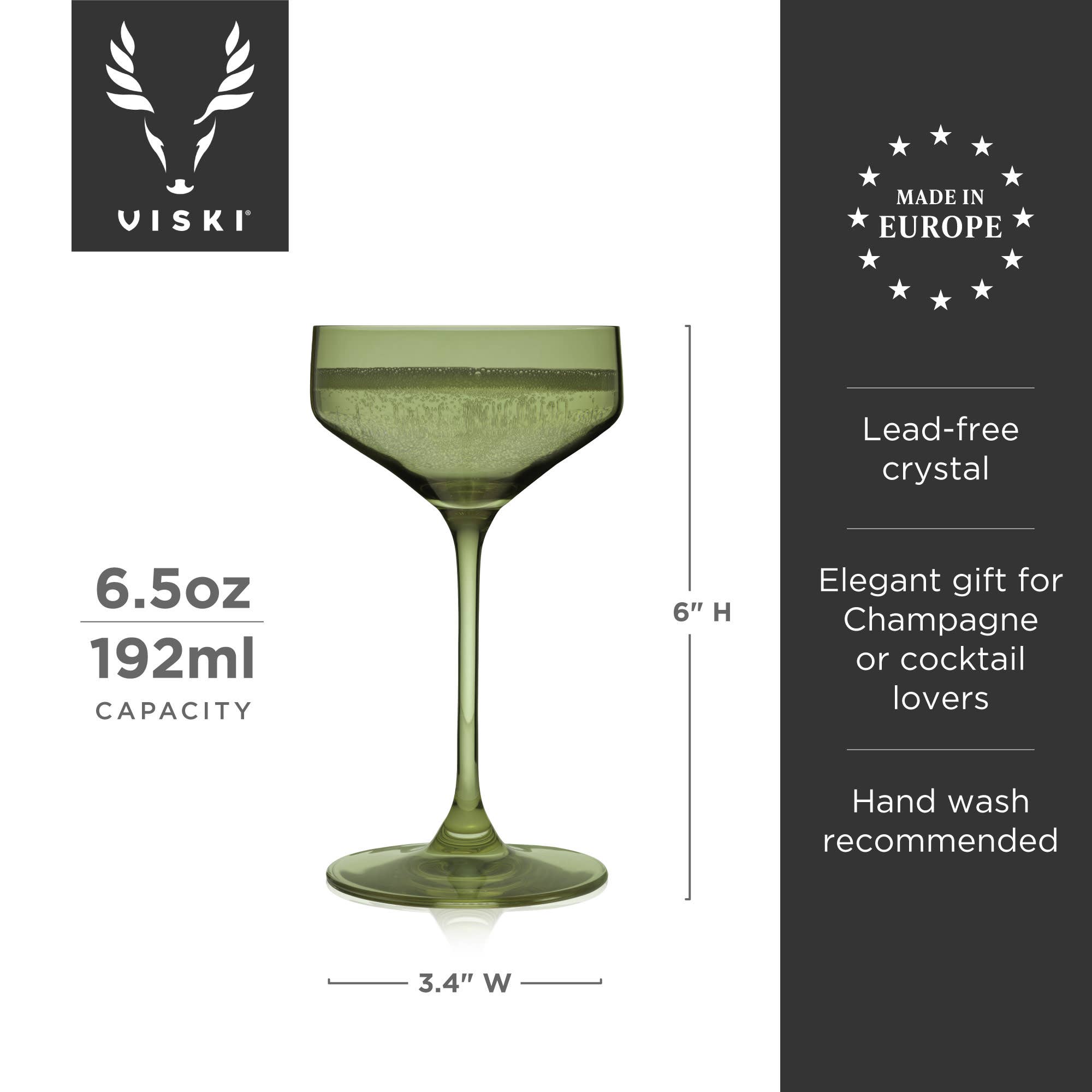 Viski - Wholesale Cocktail/Liquor Glass - Reserve Nouveau European Crystal Coupes in Sage Set of 26
