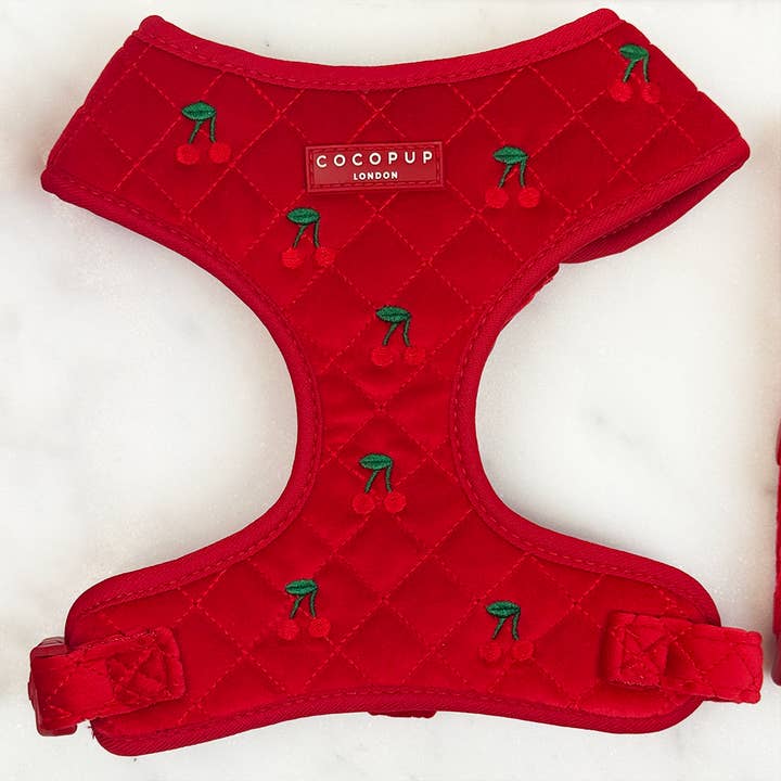 Cherry Velvet Crush Adjustable Neck HARNESS for wholesale by Cocopup London