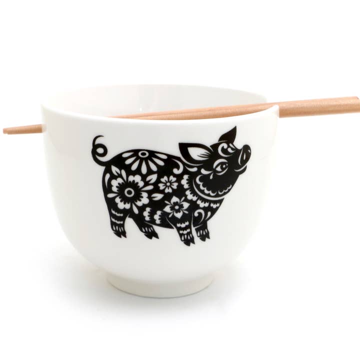 Bol à nouilles en forme de cochon, pho, bol à ramen Zodiaque chinois pour la vente par Lenny Mud